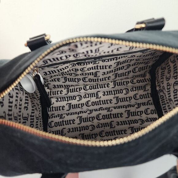 Juicy Couture Bag Obsession Satchel Black Velour Velvet Rhinestone Purse Handbag - Picture 10 of 14